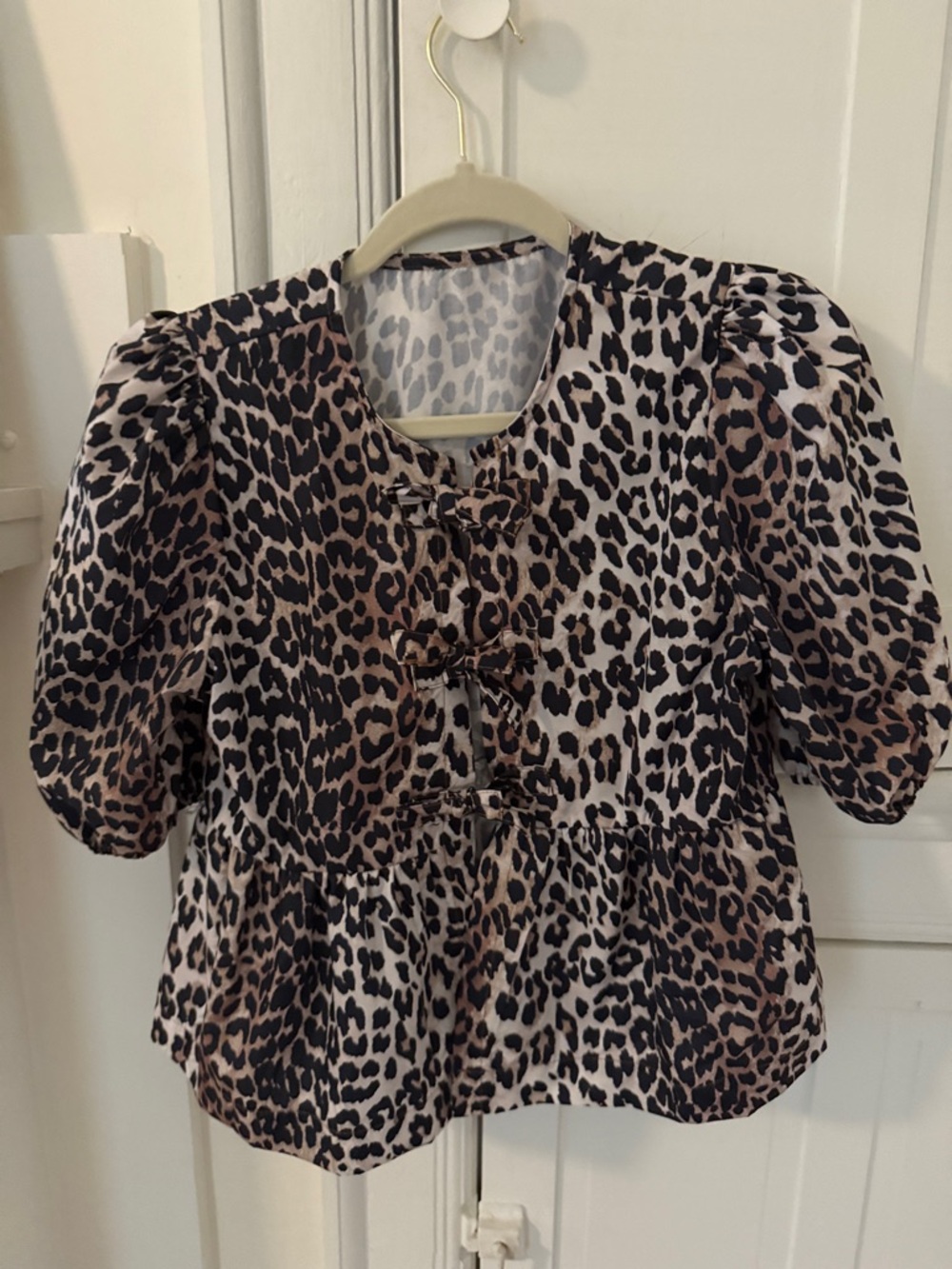 Amazon Leopard Print Bow-Front Blouse in Brown and Black